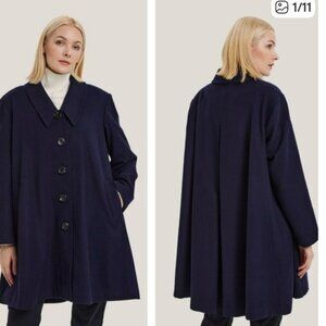 Gentle Herd Navy Wool Cashmere Oversized Swing Coat XL NWT